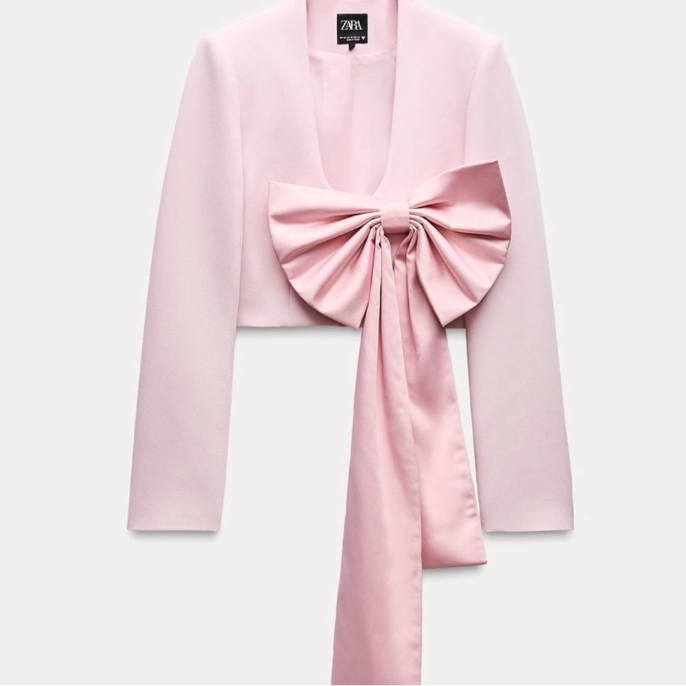 Zara Light Pink Statement Bow Jacket
